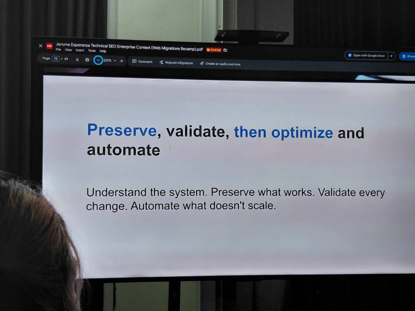 Preserve validate then optimizeと書かれた講演スライド
